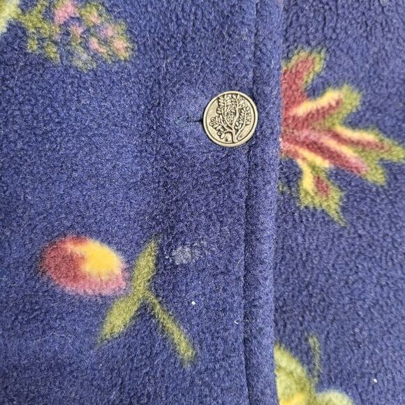 VINTAGE 90s shacket floral button front blue fleece button up jacket M - Picture 8 of 10
